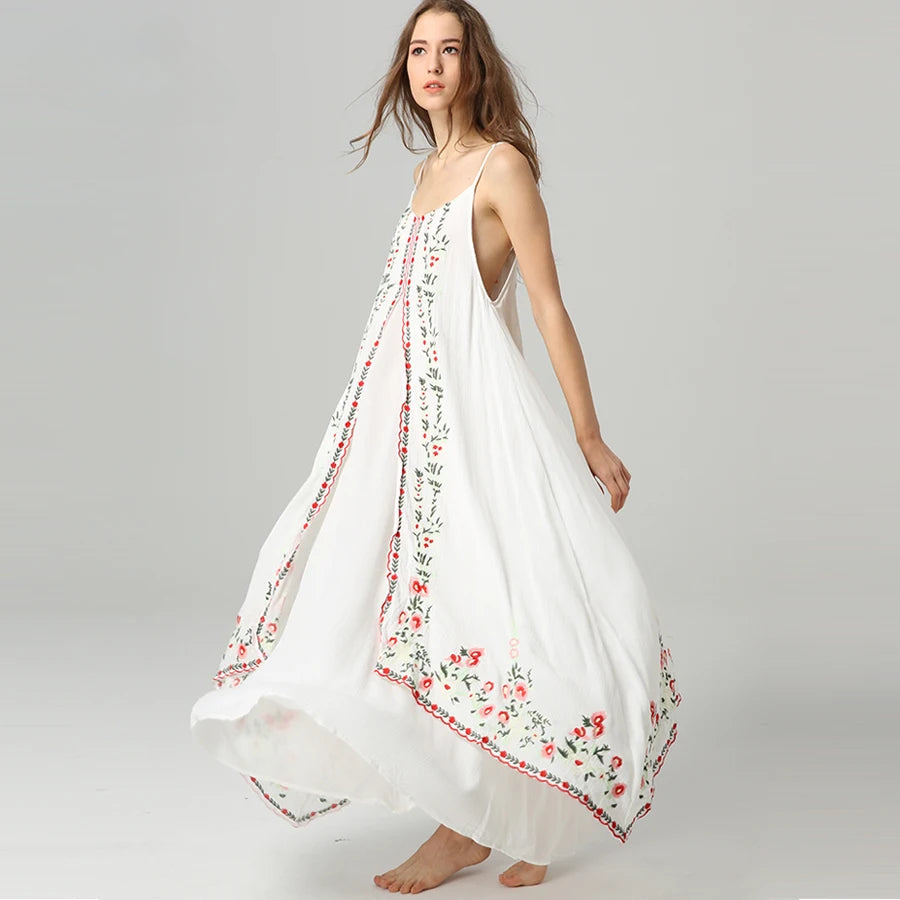 White Floral Embroidered Maxi Dress