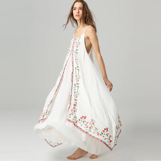White Floral Embroidered Maxi Dress