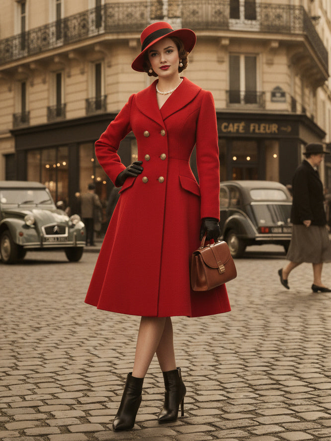 Vintage A-line Double-breasted Woolen Flared Midi Coat For Women 2026