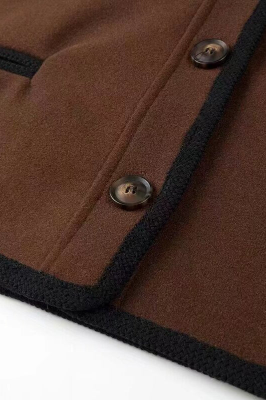 Wool Blend Colorblock Casual Coat