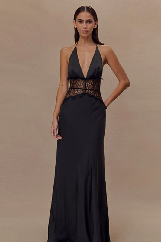 Sexy V Neck Backless Lace Dress