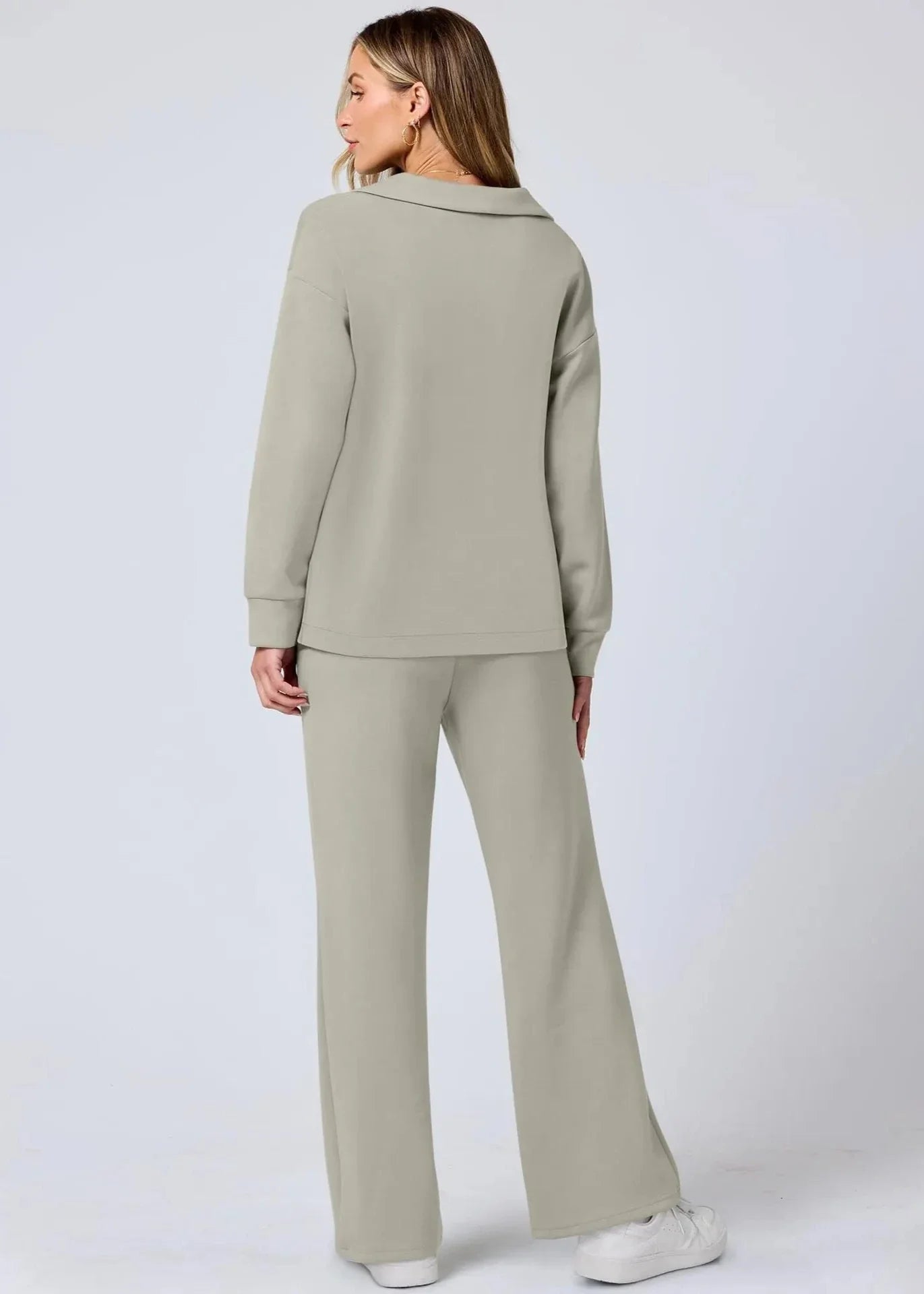 Relaxed Collar Pullover & Wide-Leg Pants Set