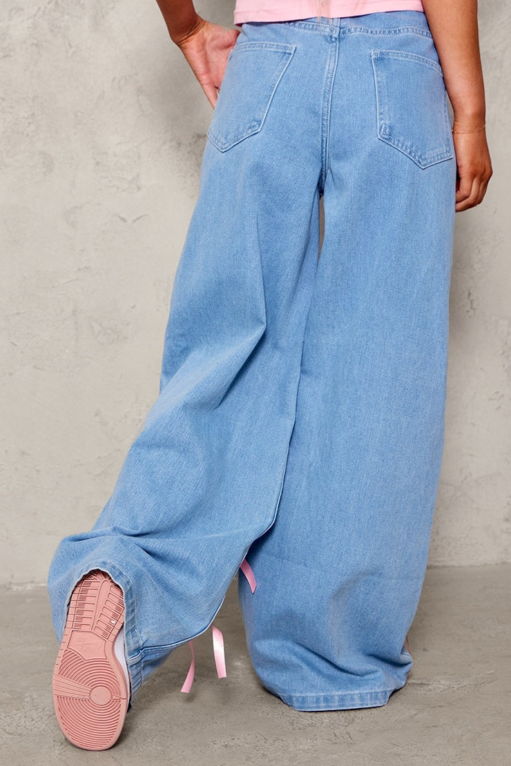 Bow Detail High Waist Wide Leg Jean