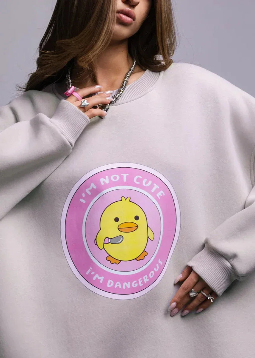 Charming Duck Graphic Oversized Pink Sweatshirt