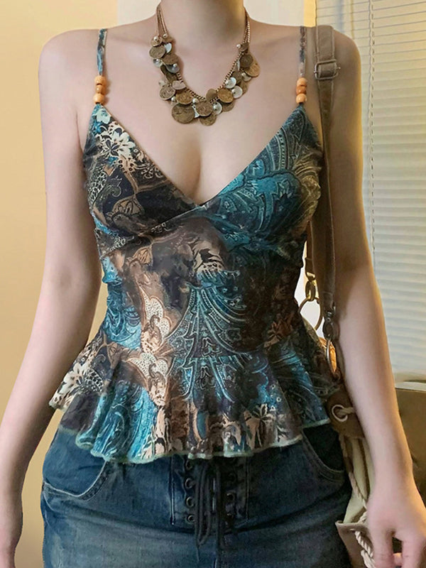 Green Vintage American Print Cami Top