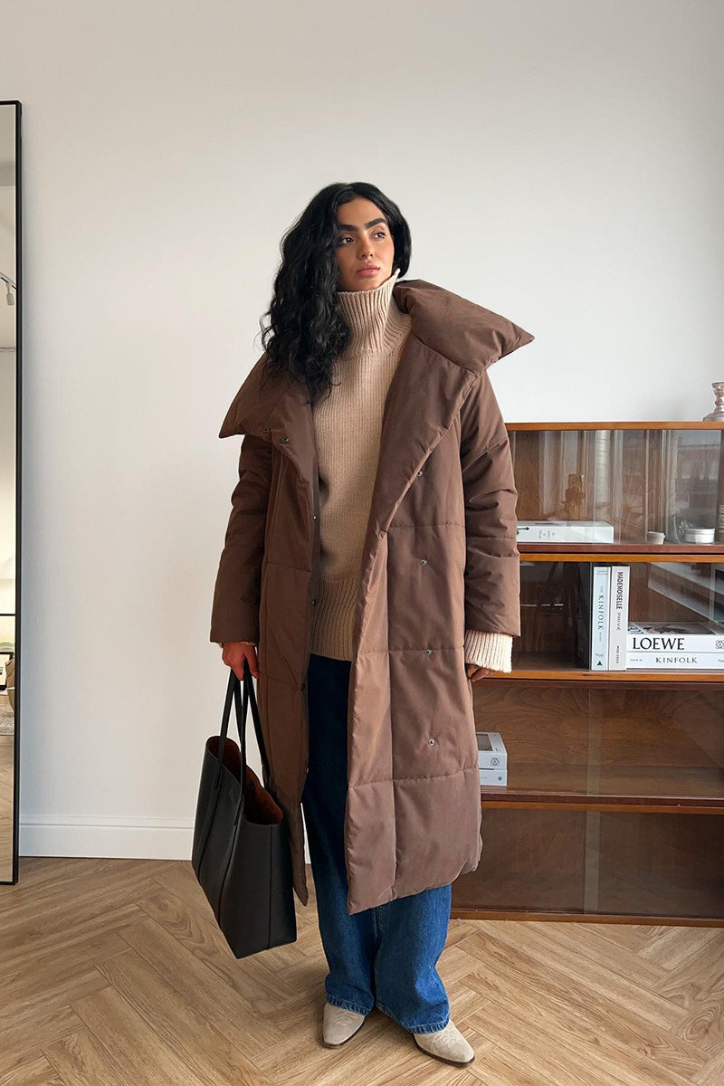 Long Stand Collar Relaxed Quilted Puffer Jacket
