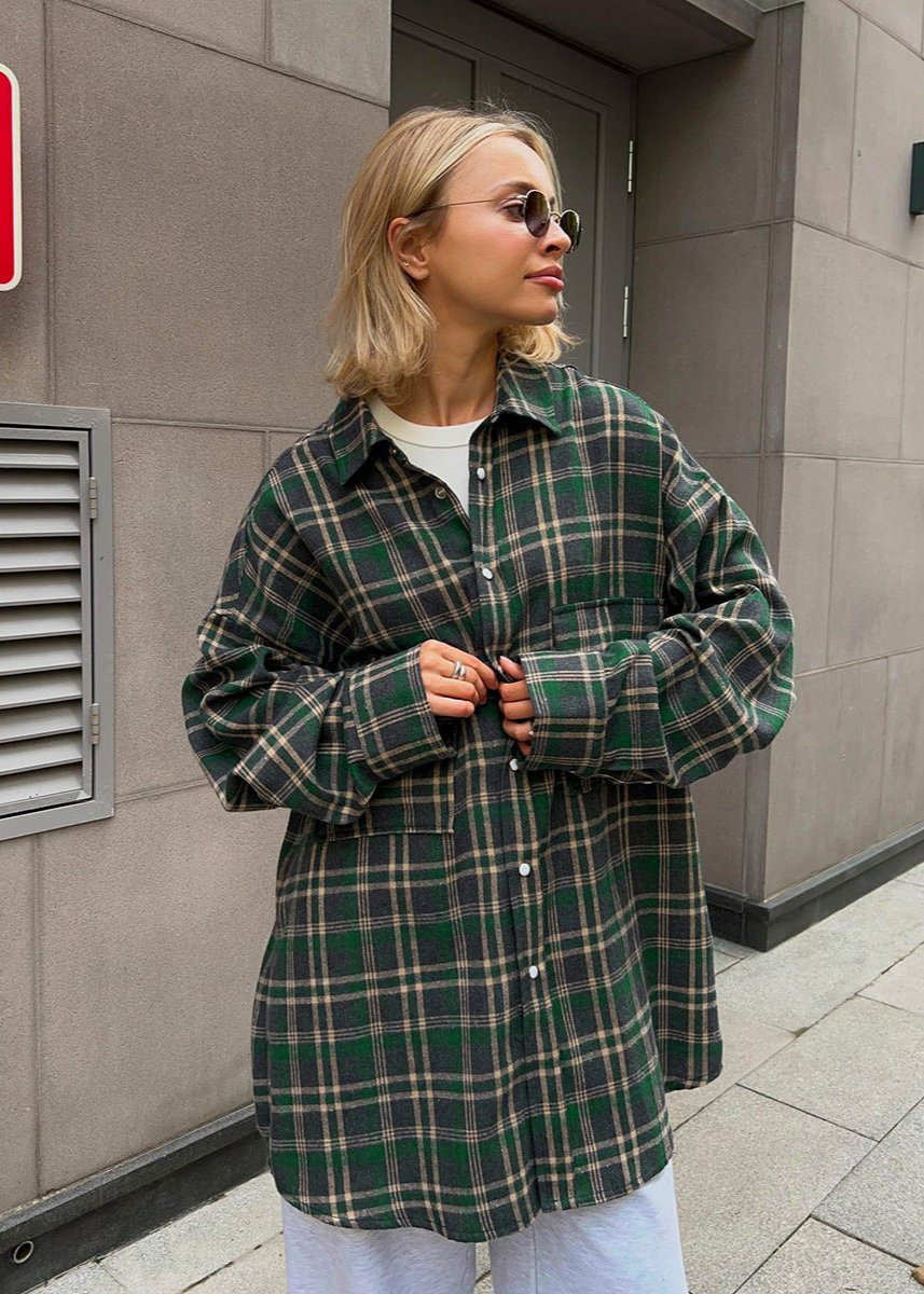 Trendy Plaid Long-Sleeve Shirt for Women