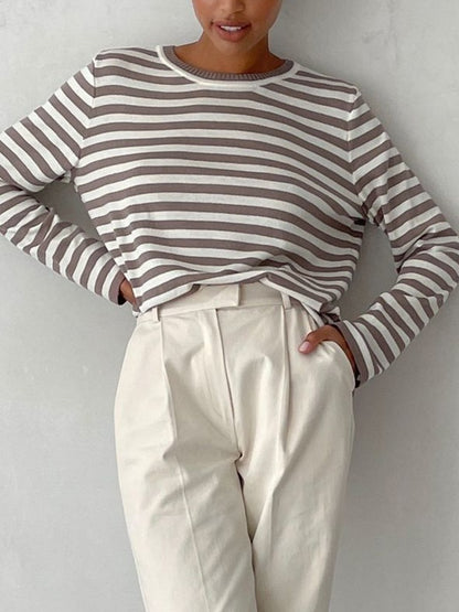 Striped Crew Neck Knit Sweater