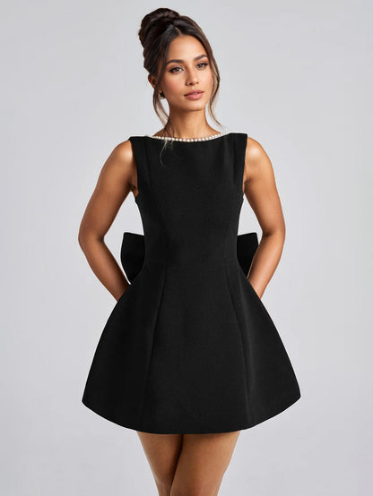 Pearl Cocktail Dress With Bow Sleeveless A-line Backless Birthday Party Mini Dress For Women 2026