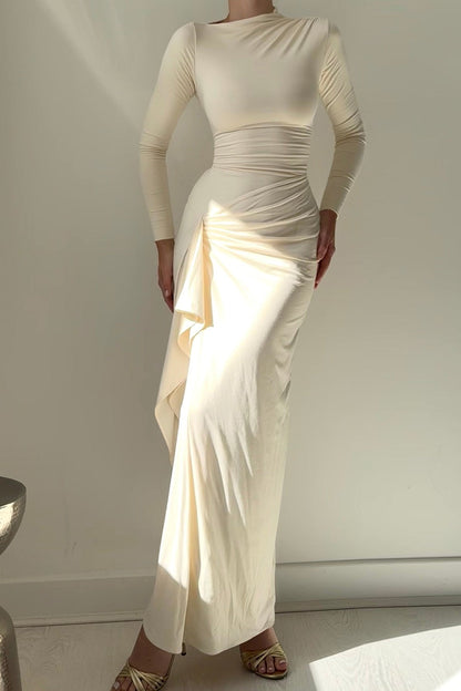 Slim Fit Pleated Long Sleeve Maxi Dress