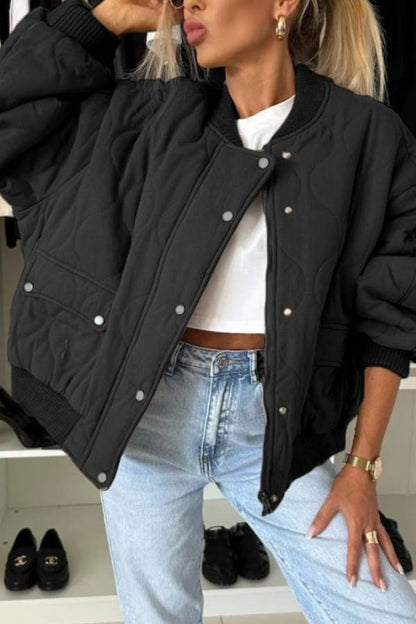 Baseball Collar Snap Down Long Sleeve Jacket