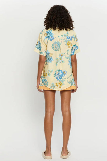 Giselle Linen Blend Floral Print Short Sleeve Shirt and Zipper Mini Skirt Set