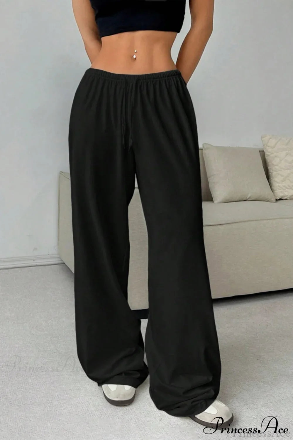 Elastic Waist Drawstring Wide Leg Pants