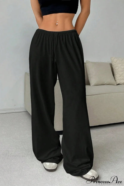 Elastic Waist Drawstring Wide Leg Pants