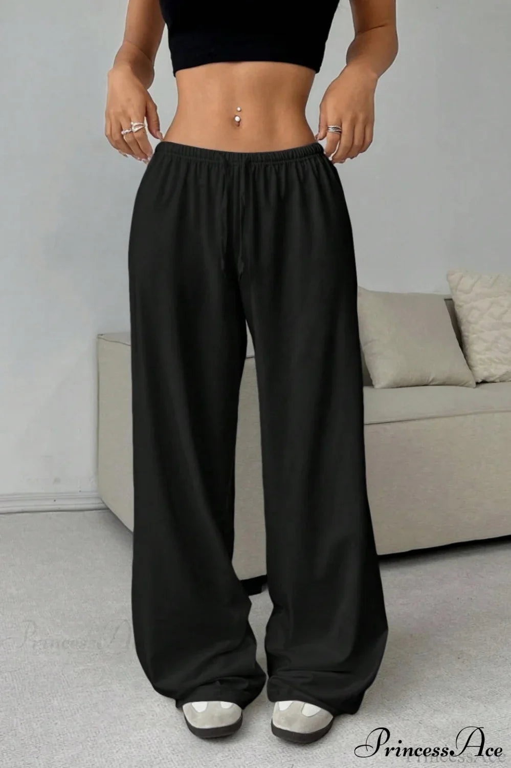 Elastic Waist Drawstring Wide Leg Pants