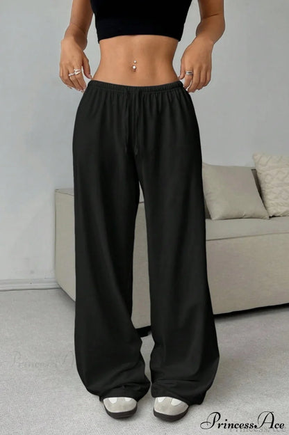 Elastic Waist Drawstring Wide Leg Pants