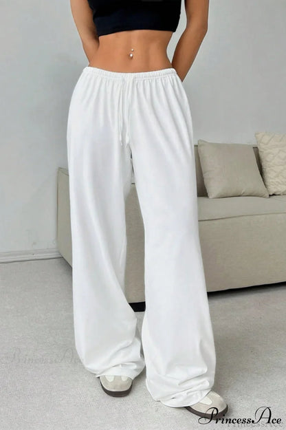Elastic Waist Drawstring Wide Leg Pants