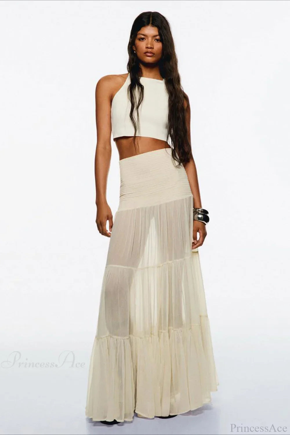 Elastic Waist Ruching A-Line Skirt