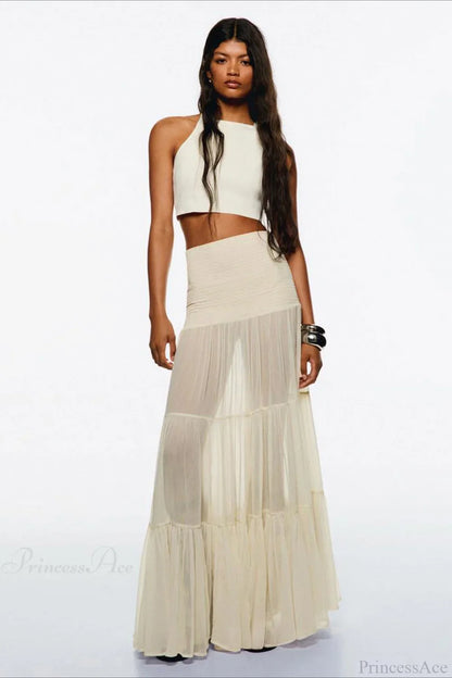 Elastic Waist Ruching A-Line Skirt