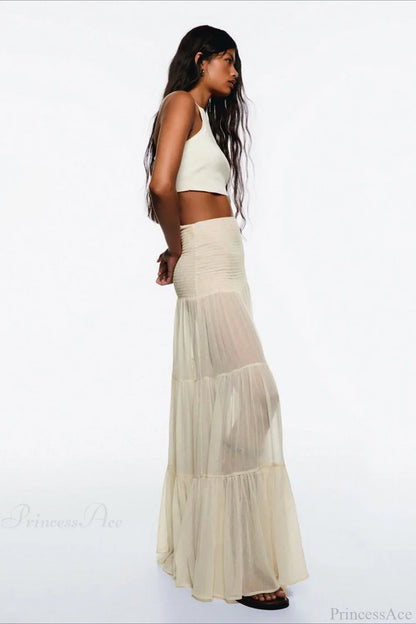 Elastic Waist Ruching A-Line Skirt