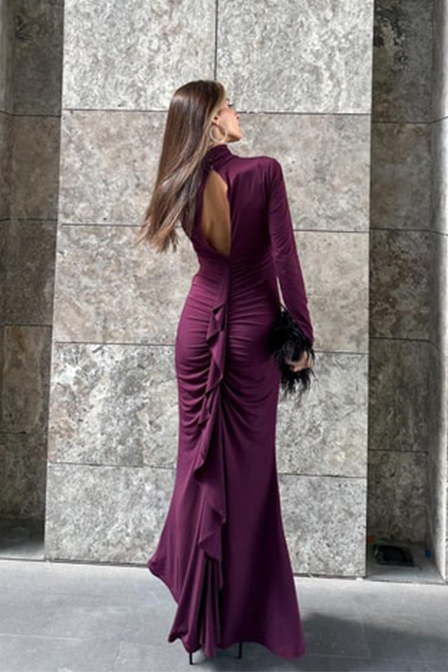 Sabrina Cut Out Ruched Ruffle Maxi Dress