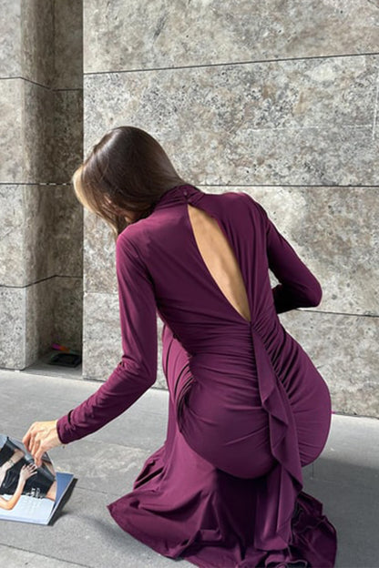 Sabrina Cut Out Ruched Ruffle Maxi Dress