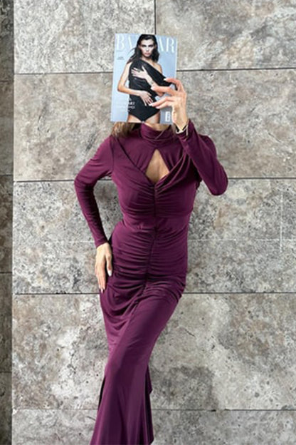 Sabrina Cut Out Ruched Ruffle Maxi Dress