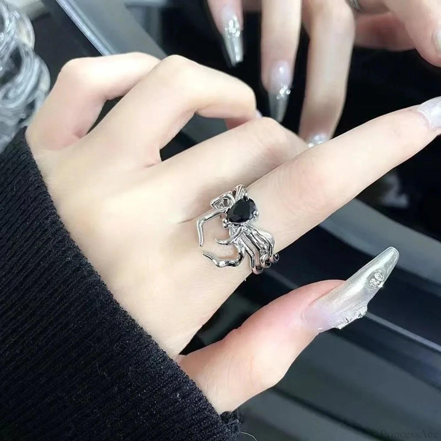 Electroplating Dark Heart Gothic Spider Web Ring