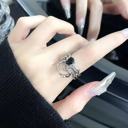 Electroplating Dark Heart Gothic Spider Web Ring