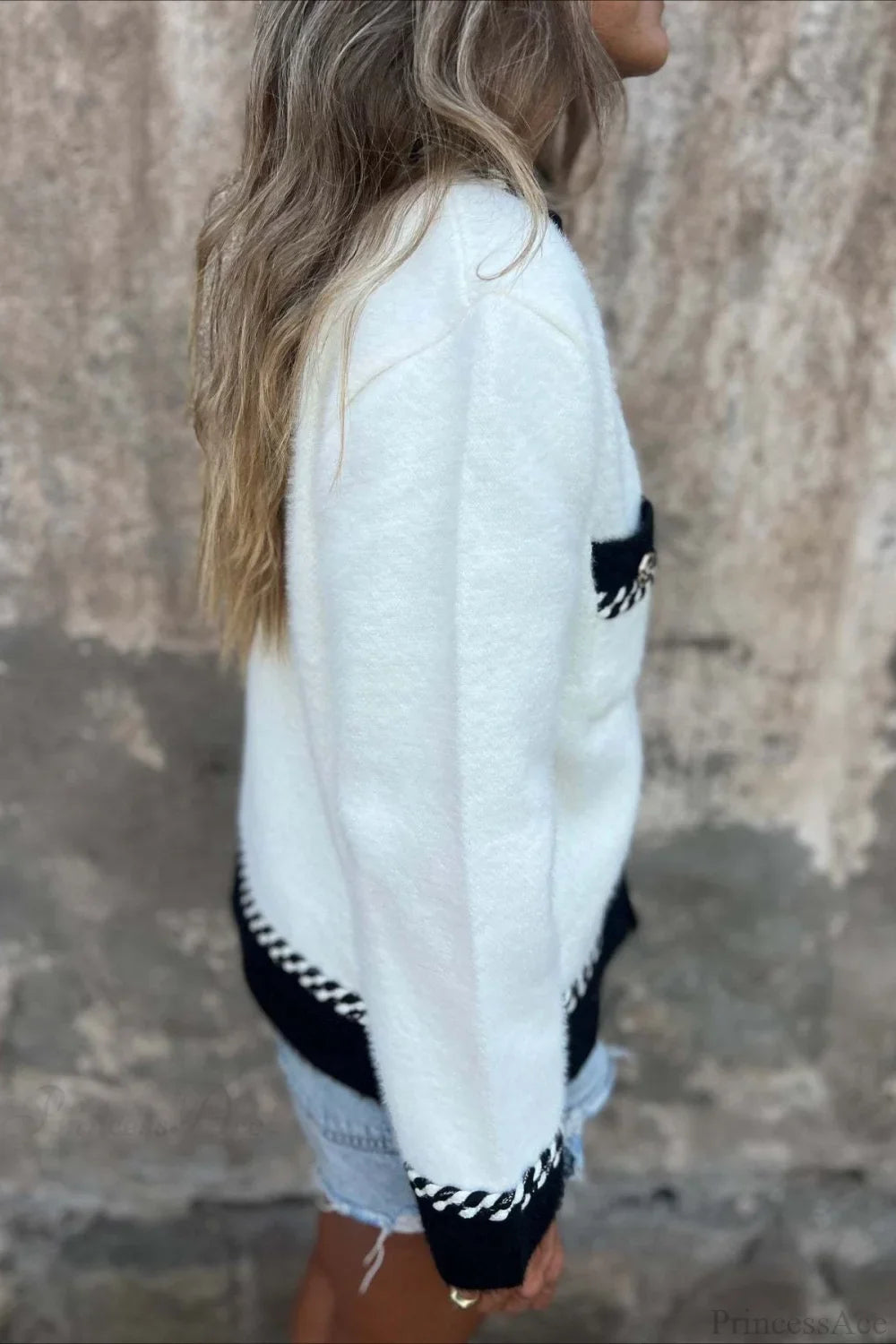 Elegant Chic Color Block Button Pocket Wool Coat