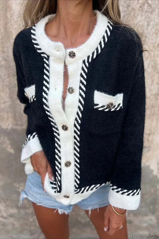 Elegant Chic Color Block Button Pocket Wool Coat