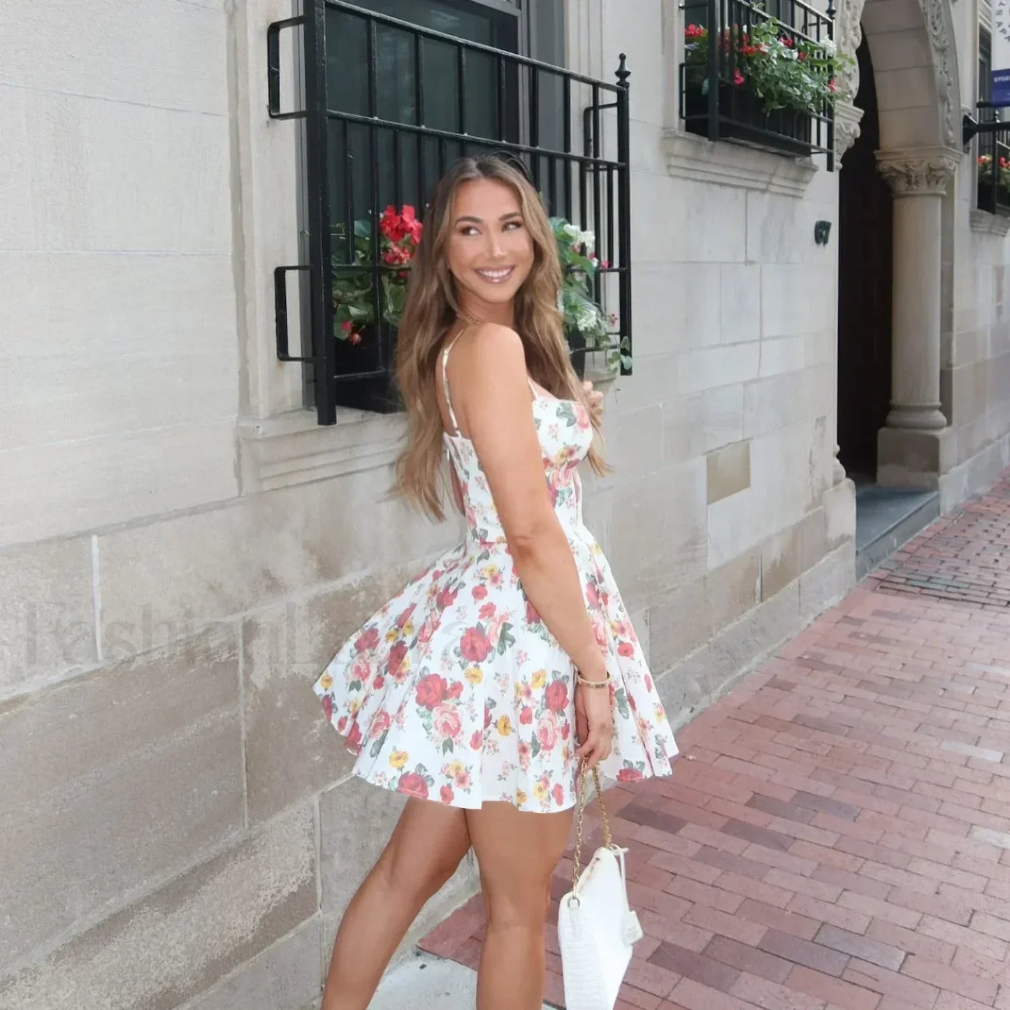 Elegant Floral Print Tulle Floral Dress