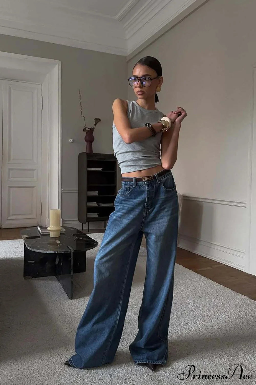 Elegant High Waist Loose Straight Leg Jeans