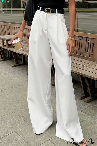 Elegant High Waist White Wide Leg Pants