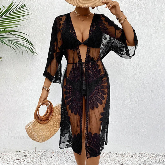 Elegant Lace-Up Beach Smock Cover Up