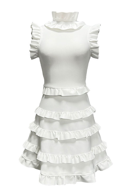Ruffled Mock Neck Sleeveless Tiered Ruffle Mini Dress