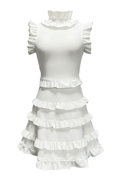 Ruffled Mock Neck Sleeveless Tiered Ruffle Mini Dress