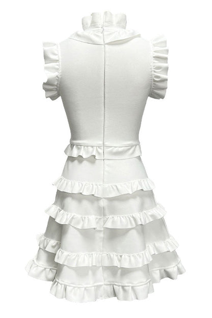 Ruffled Mock Neck Sleeveless Tiered Ruffle Mini Dress