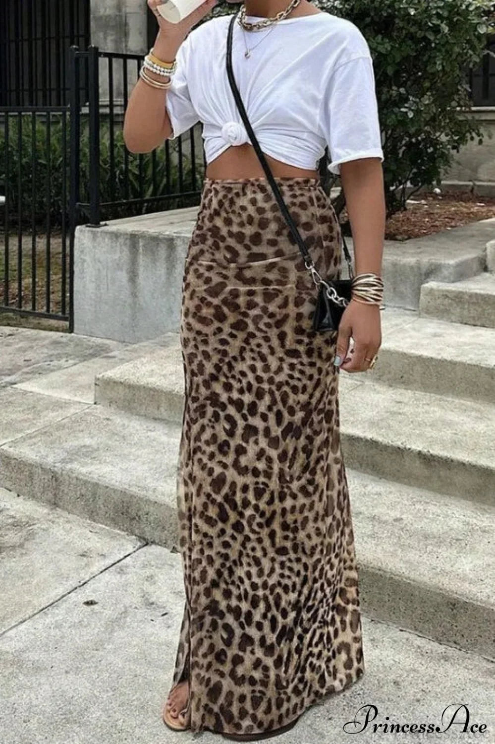 Elegant Leopard Print Slim A-Line Skirt