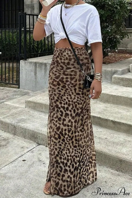 Elegant Leopard Print Slim A-Line Skirt