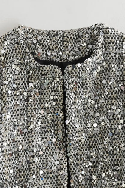 Elegant Luxurious Tweed Sequin Jacket