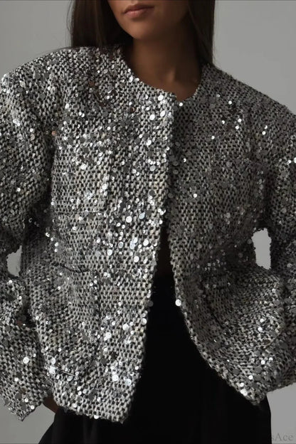 Elegant Luxurious Tweed Sequin Jacket