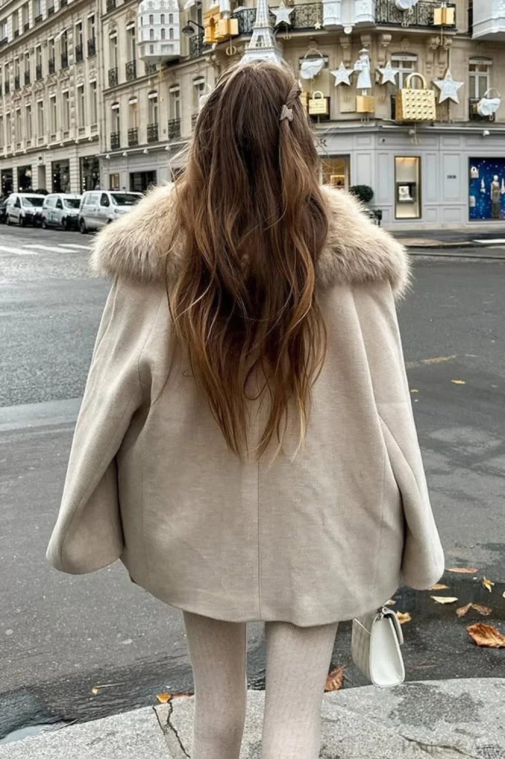 Elegant Relaxed Faux Fur Collar Single-Breasted Coat