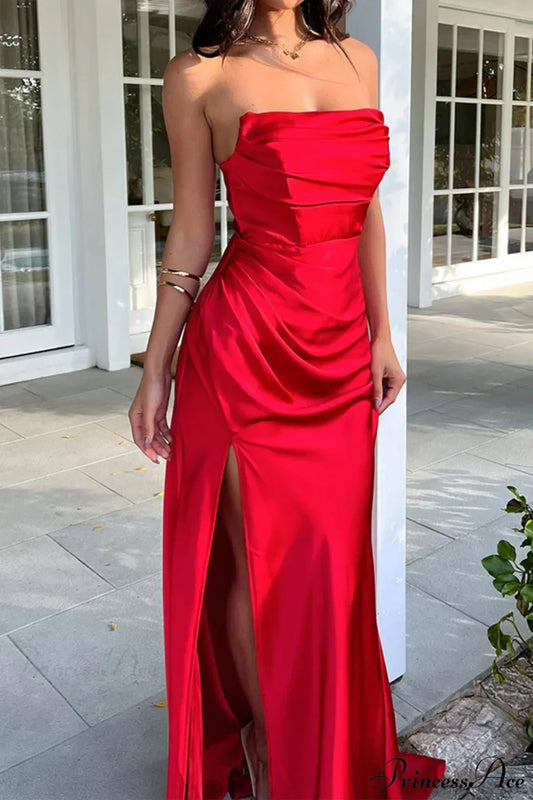 Elegant Ruched Side Slit Party Dress