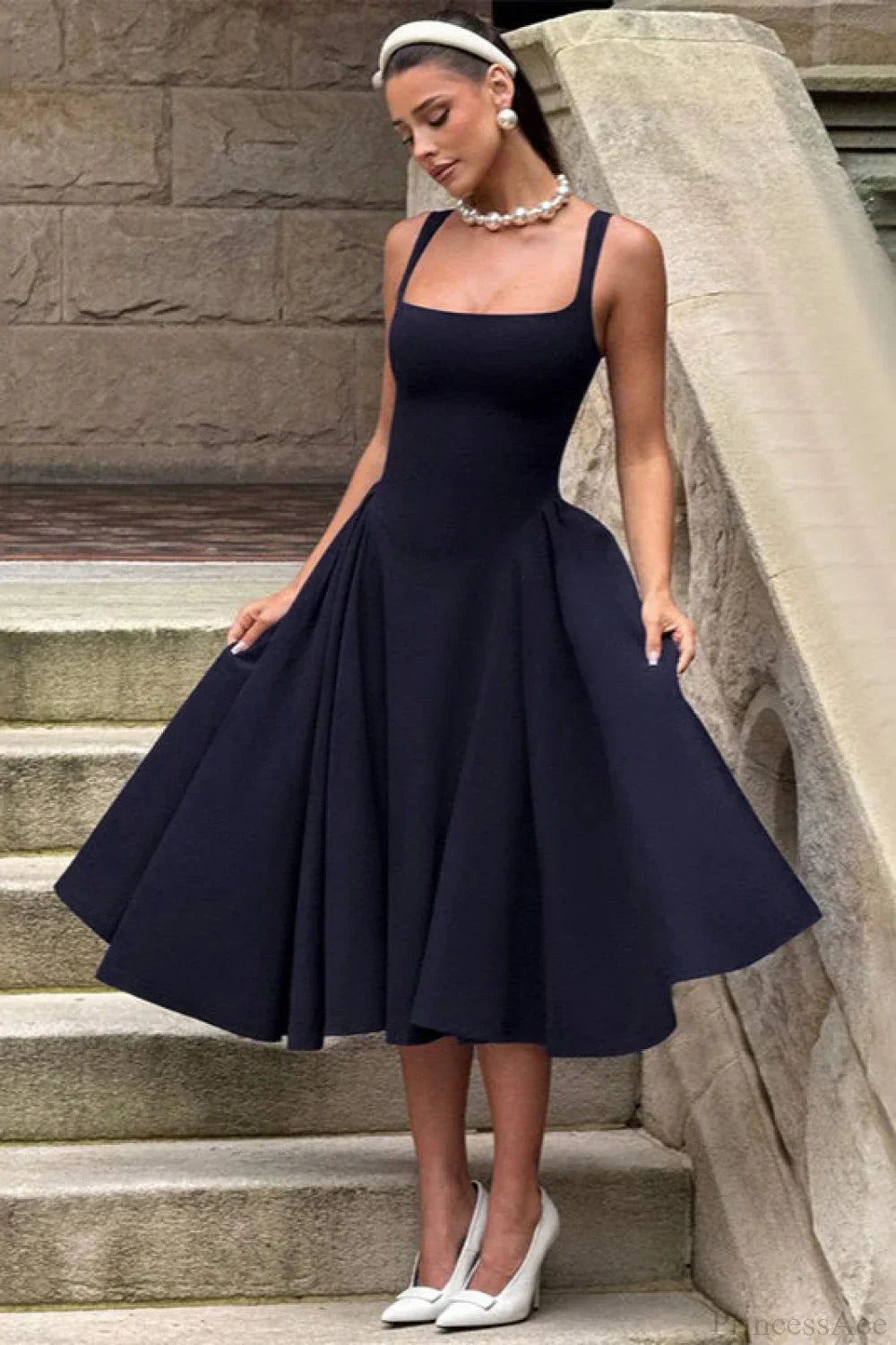 Elegant Square Neck Backless Fitted Cami Maxi Dress