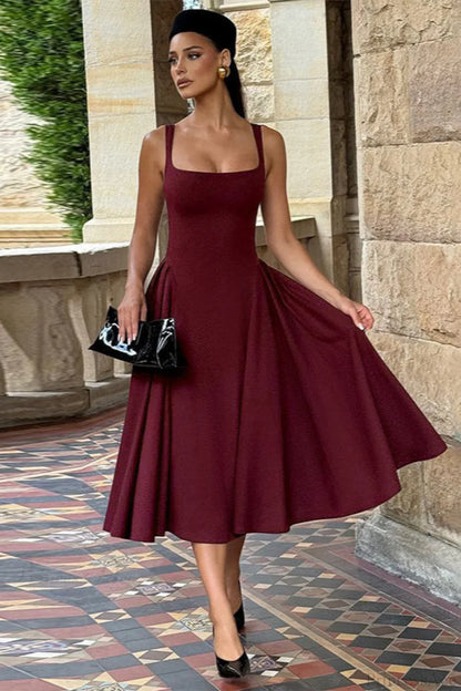 Elegant Square Neck Backless Fitted Cami Maxi Dress