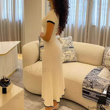 Elegant White Skirt Pleated Two Piece Set
