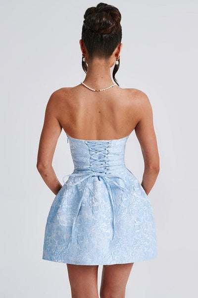 Julie Floral Jacquard Lace Up Mini Dress