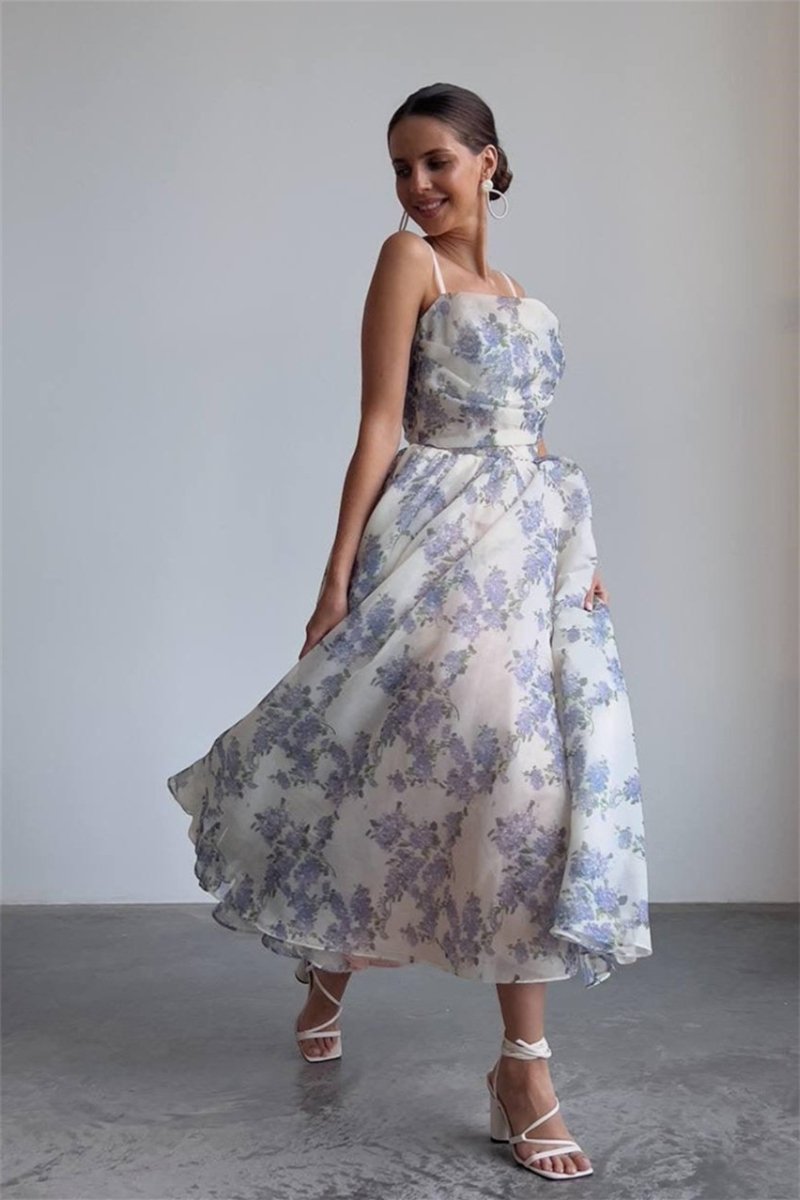 Ella Floral Printed Chiffon Midi Dress