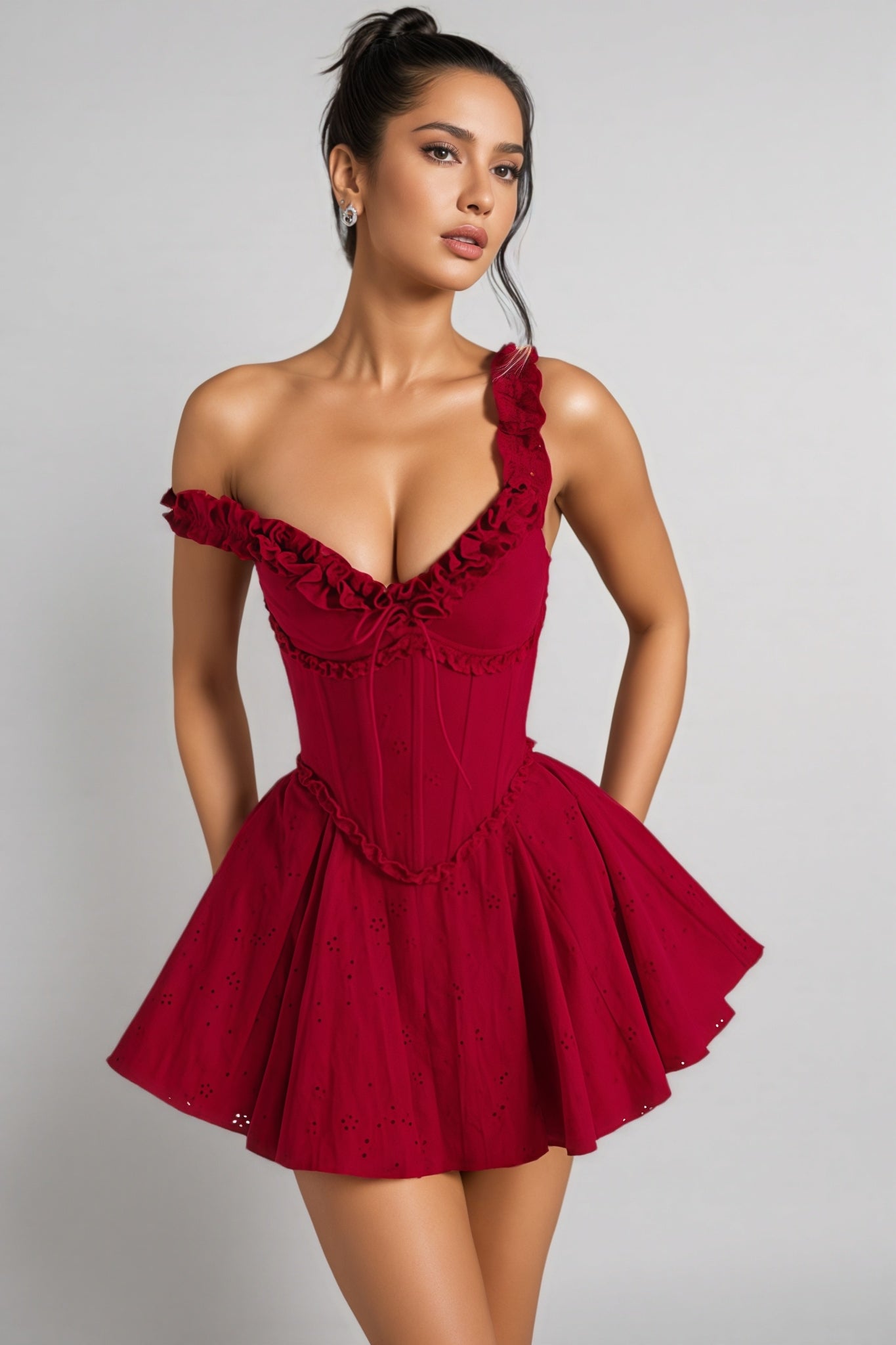 Naomi Red Strapless Ruffle Mini Dress